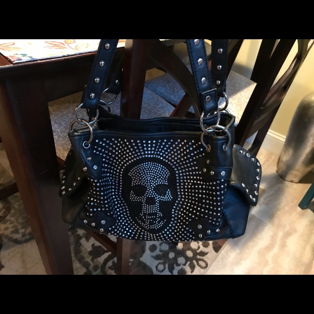 Genuine Leather Swarovski Crystal Skull purse